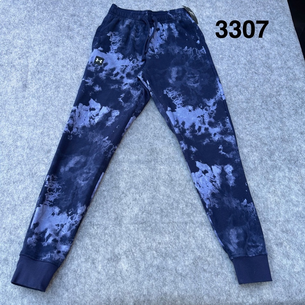 Under Armour Rival Fleece Mens Small Sweatpants Black Blue Tie Dye